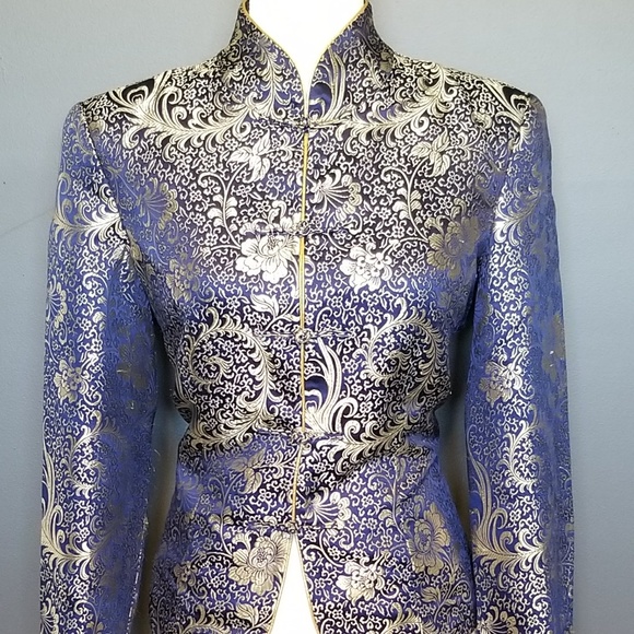 Ling yun Jackets & Blazers - LING YUN Blue & Gold Silk Mandarin Jacket Small!